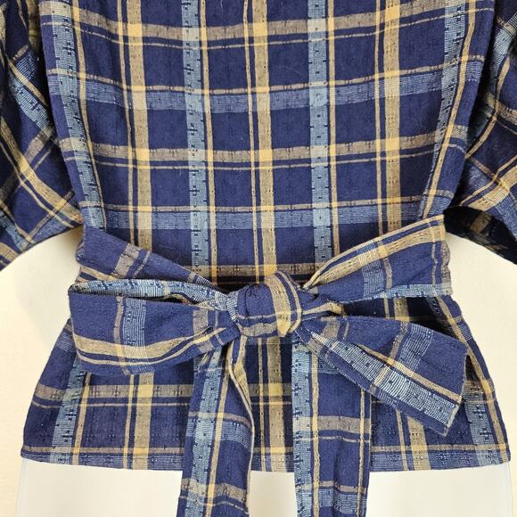 Madewell Sweetheart Wrap Top Plaid Tartan Puff Sleeve Blouse Cotton NG875 XS NWT - Picture 10 of 16